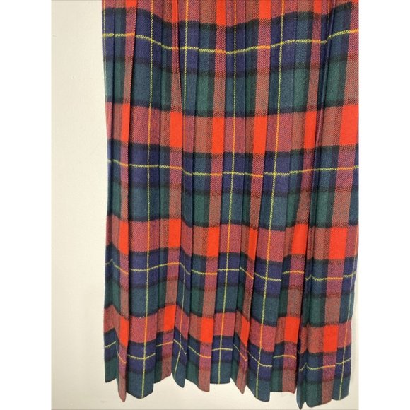 PRESWICK & MOORE Wool Plaid Pleated Skirt Sz 4 Red Green Midi Made Scotland - Picture 3 of 5